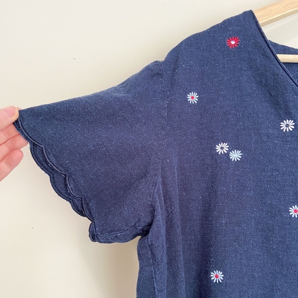 White Stag Navy Scalloped Hem Floral Embroidered Blouse - Picture 2 of 6